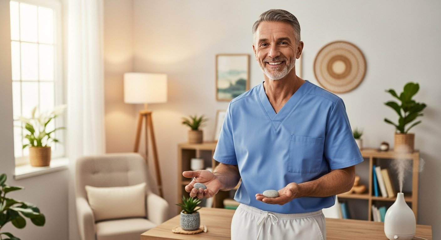 About Unstress Health — Dr. Ron Ehrlich, founder and holistic health practitioner in a professional setting